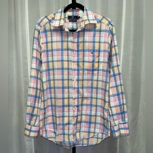 Vineyard Vines Mens Blue Pink Plaid Slim Fit Tucker shirt | size Small